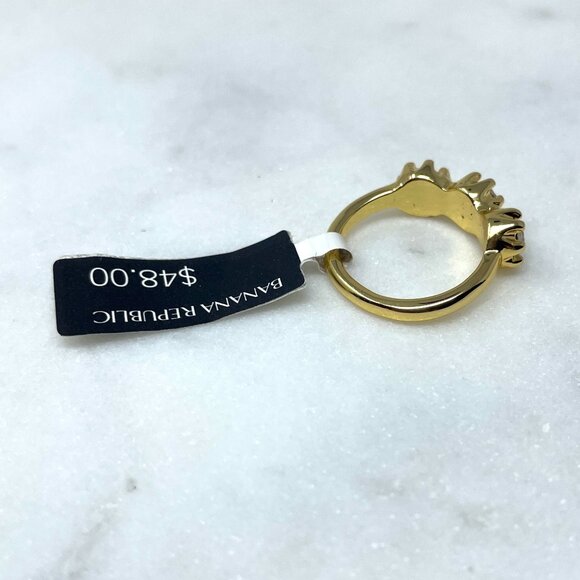 Banana Republic NWT 3 Stone Crystal Gems Gold Ring, Size 5 - Picture 5 of 6